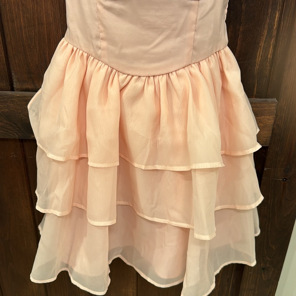Solid Puff Sleeve Layered Ruffle Hem Dress - Size Small - Picture 4 of 10